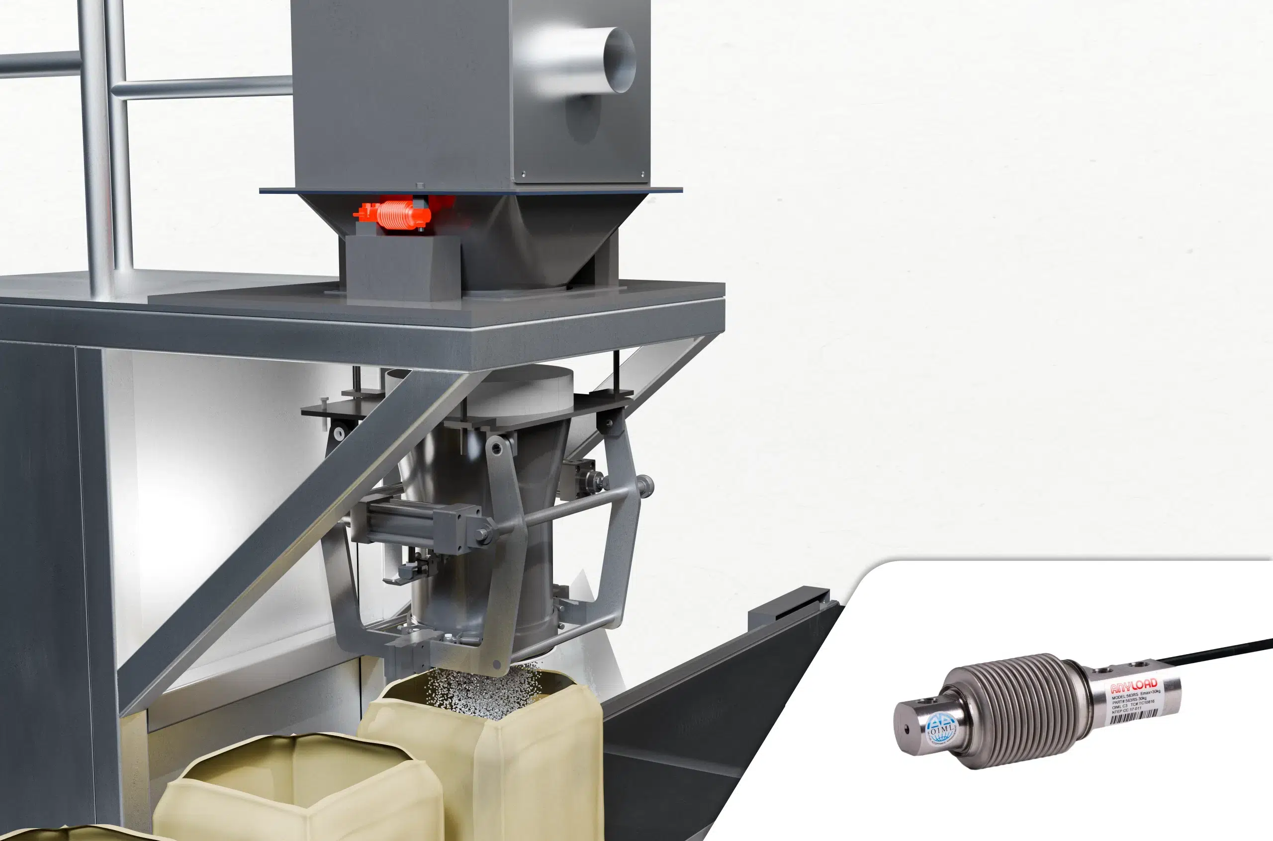 A bagging machine utilizing single ended beams to measure feed rate.