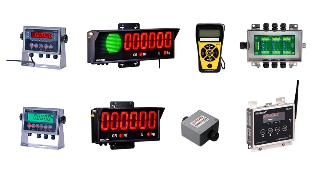 An image of Anyload's selection of instrumentation including indicators, remote displays, junction boxes and amplifiers.