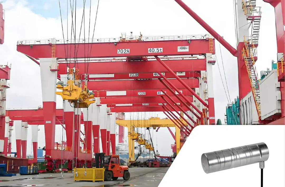 Container crane that utilizes custom load pins to monitor weight.